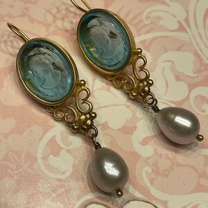 Extasia Gold and Blue Cameo Earrings